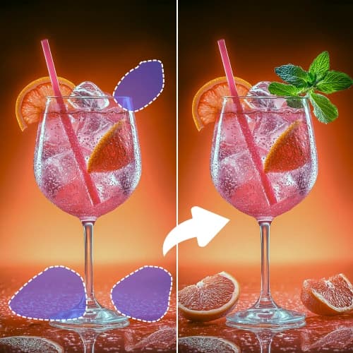 A drink photograph with new garnish painted into the selected area